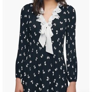 MAJE Rockale Bow Print Tie Neck Long Sleeve Dress